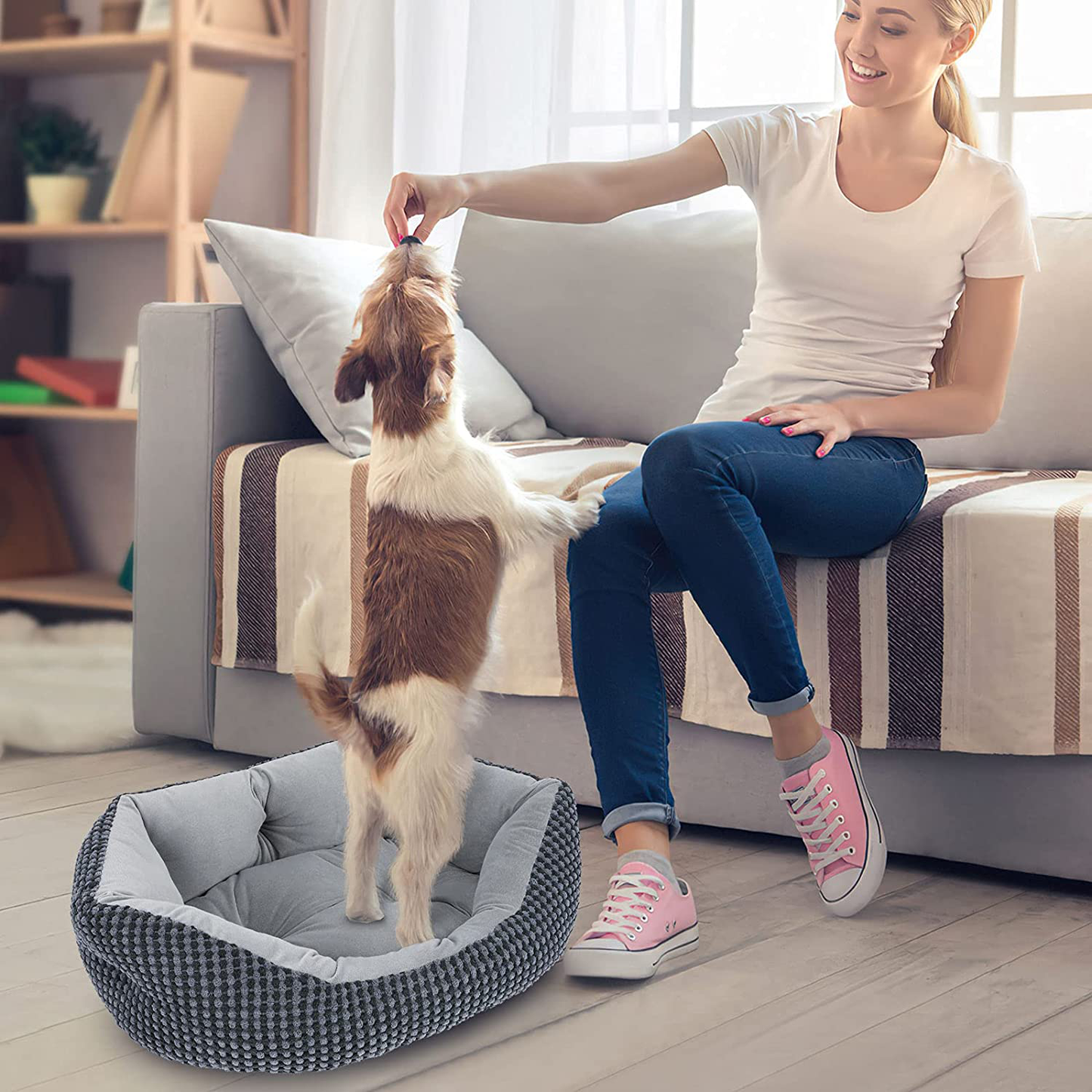 INVENHO Dog Beds for Small Dogs, Calming Cat Beds for Indoor Cats, Washable Soft Sleeping Small Dog Bed, round Cushion Pet Bed, Anti-Slip Bottom Durable Orthopedic Puppy Bed, 20/25Inches Animals & Pet Supplies > Pet Supplies > Dog Supplies > Dog Beds INVENHO