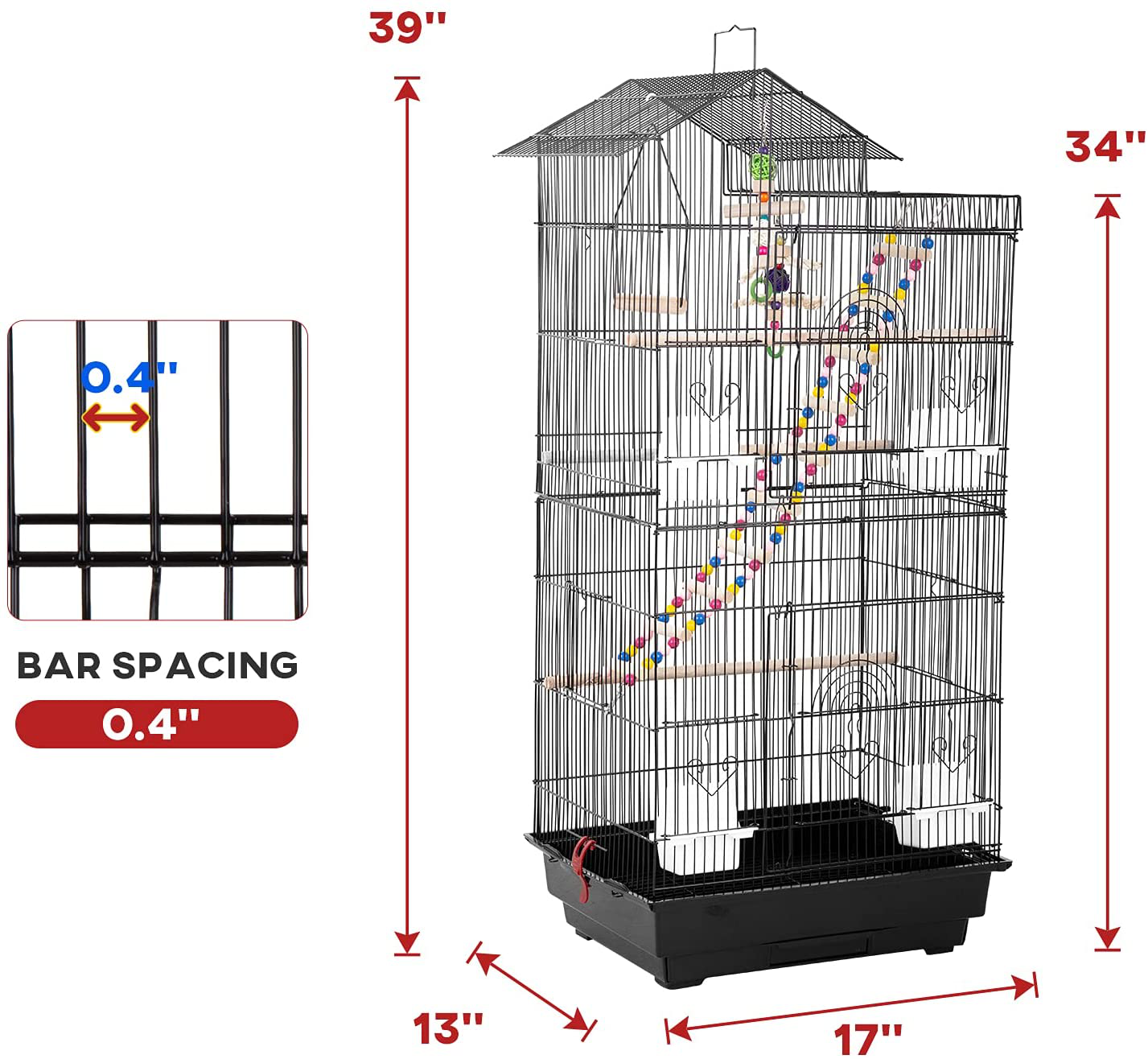 Bestpet 39-Inch Roof Top Large Flight Parrot Bird Cage Accessories with Rolling Stand Medium Roof Top Large Flight Cage Parakeet Cage for Small Cockatiel Canary Parakeet Sun Parakeet Pet Toy Animals & Pet Supplies > Pet Supplies > Bird Supplies > Bird Cages & Stands BestPet