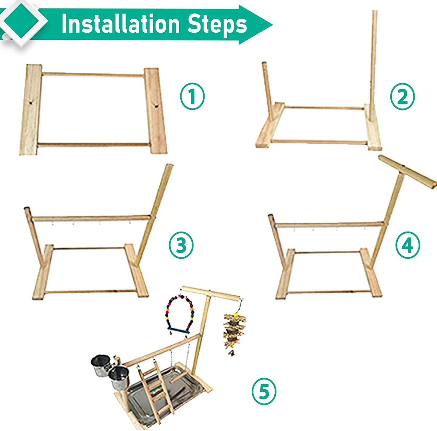 Hamiledyi Bird Playground Parrots Play Stand Natural Wooden Parrot Perch Gym Playpen Pet Parakeet Ladders with Feeder Cups for Cockatoo Conure Cockatiel Cage Accessories Exercise Toy (Include a Tray) Animals & Pet Supplies > Pet Supplies > Bird Supplies > Bird Gyms & Playstands Hamiledyi