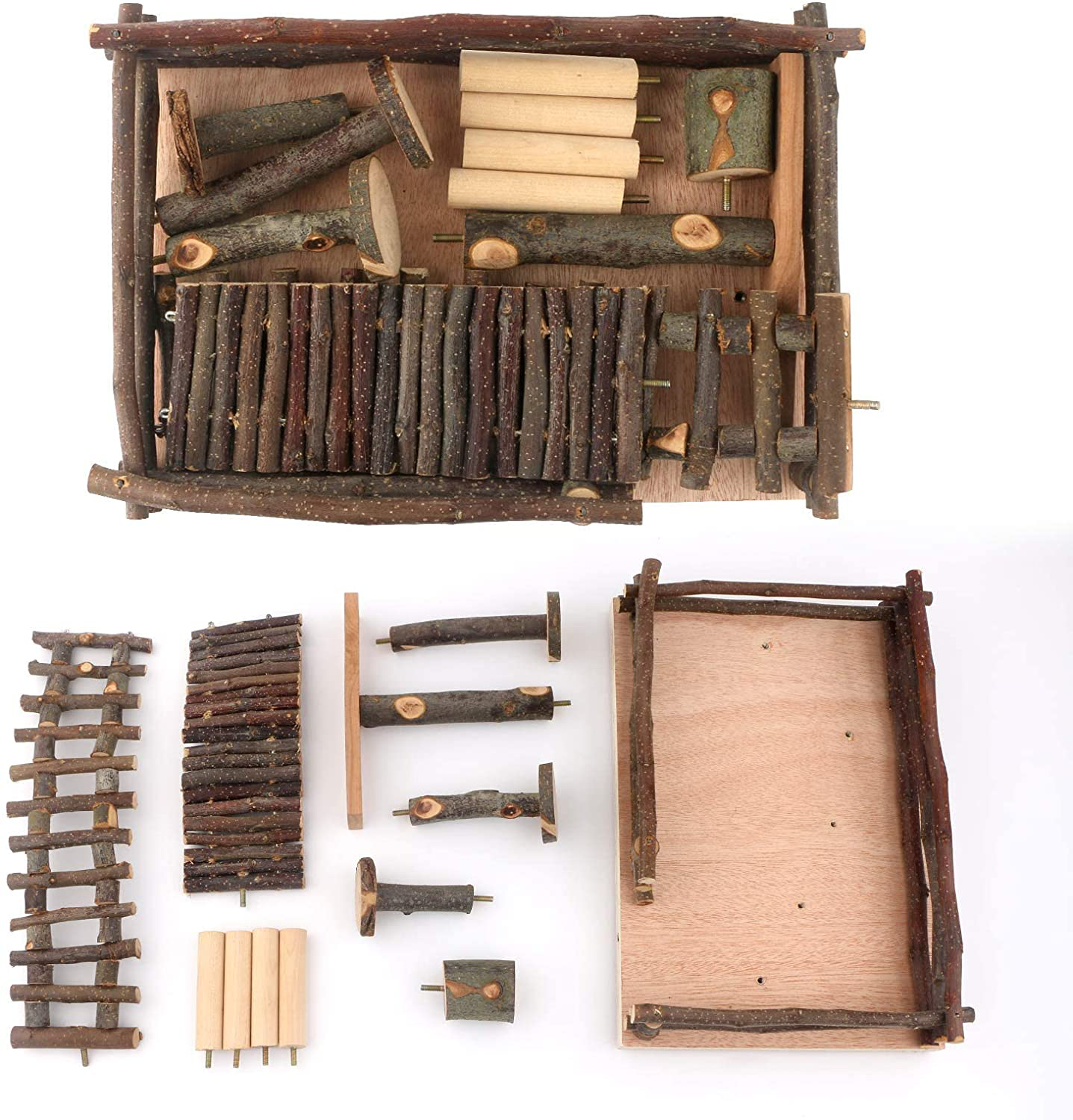 HOSUKKO Hamster Climbing Toys Wooden Hamster Playing Activity Set, Hamster Activity Playground Climb Platform with Bridge Apple Wood Chewing Toys for Hamster Small Pets Animals & Pet Supplies > Pet Supplies > Small Animal Supplies > Small Animal Habitat Accessories HOSUKKO