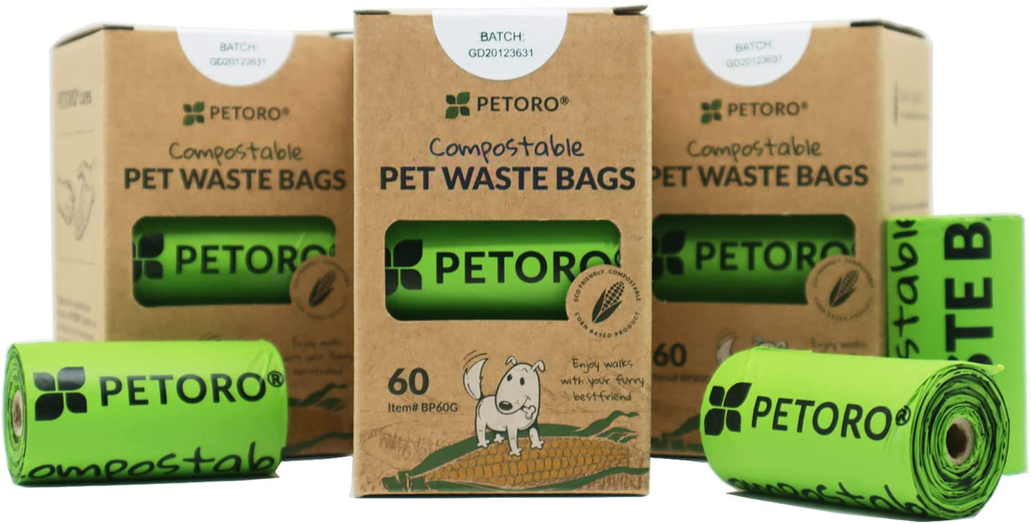 Biodegradable Dog Poop Bags, Compostable Pet Waste Bags, Eco-Friendly, Bpi-Approved, Plant-Based, Unscented, Premium Thickness, Durable, Leak Proof, Extra Large, Standard Size, 60 Count Animals & Pet Supplies > Pet Supplies > Cat Supplies > Cat Litter Box Liners PETORO 180 Count (3-Pack)