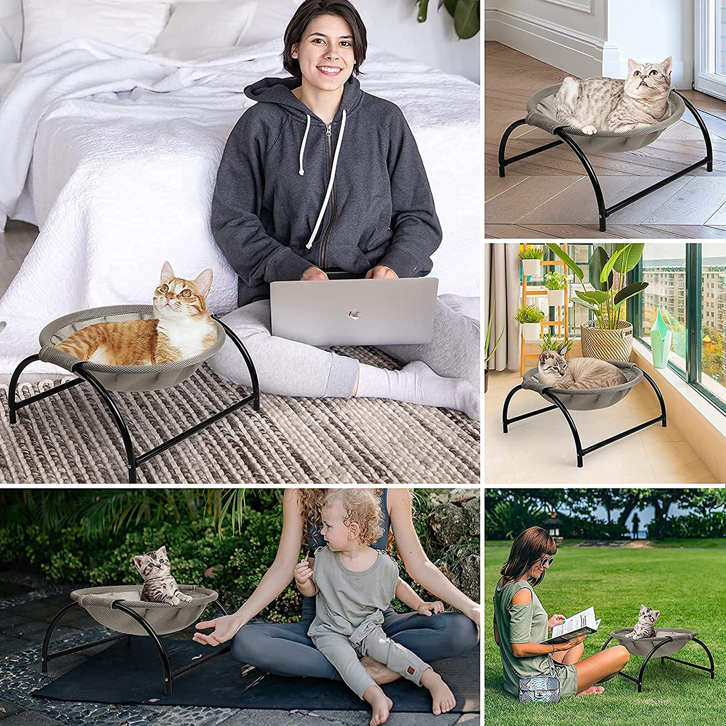 LOOBANI Cat Bed Hammock, Removable & Washable Elevated Pet Bed, Add Silicone Non-Slip Pads for Safe & Stable Protection of Floor, Suitable for Indoor & Outdoor Cat Chair for Kitty and Puppy Animals & Pet Supplies > Pet Supplies > Cat Supplies > Cat Furniture LOOBANI