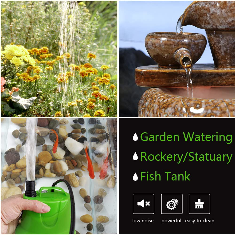 ALLYLANG 330-1100GPH Submersible Water Pump, Ultra Quiet for Aquarium, Fish Tank, Pond Fountain, Statuary, Hydroponics, with 3 Nozzles 5.9Ft Power Cord (330GPH) Animals & Pet Supplies > Pet Supplies > Fish Supplies > Aquarium & Pond Tubing ALLYLANG