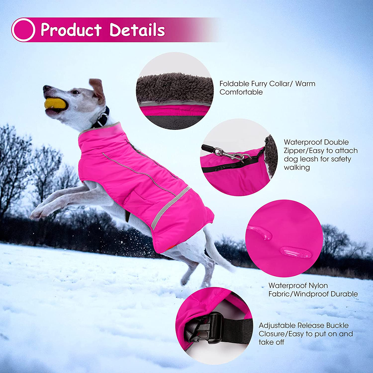 Dogcheer Warm Dog Coat, Fleece Collar Winter Dog Clothes, Reflective Pet Jacket Apparel for Cold Weather, Waterproof Windproof Puppy Snowsuit Vest for Small Medium Large Dogs Animals & Pet Supplies > Pet Supplies > Dog Supplies > Dog Apparel Dogcheer