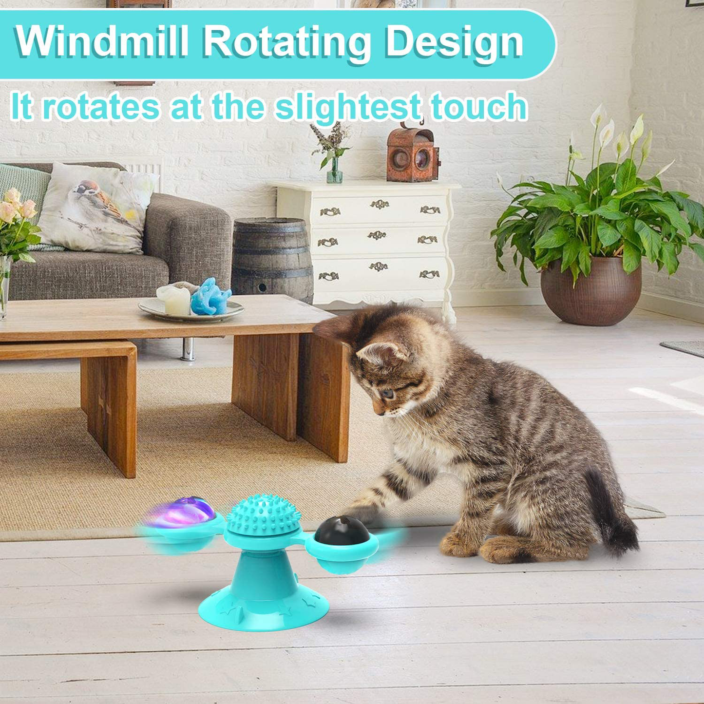 GBSYU Interactive Windmill Cat Toys with Catnip : Cat Toys for Indoor Cats Funny Kitten Toys with LED Light Ball Suction Cup‖Cat Nip Toy for Cat Chew Exercise Animals & Pet Supplies > Pet Supplies > Cat Supplies > Cat Toys GBSYU