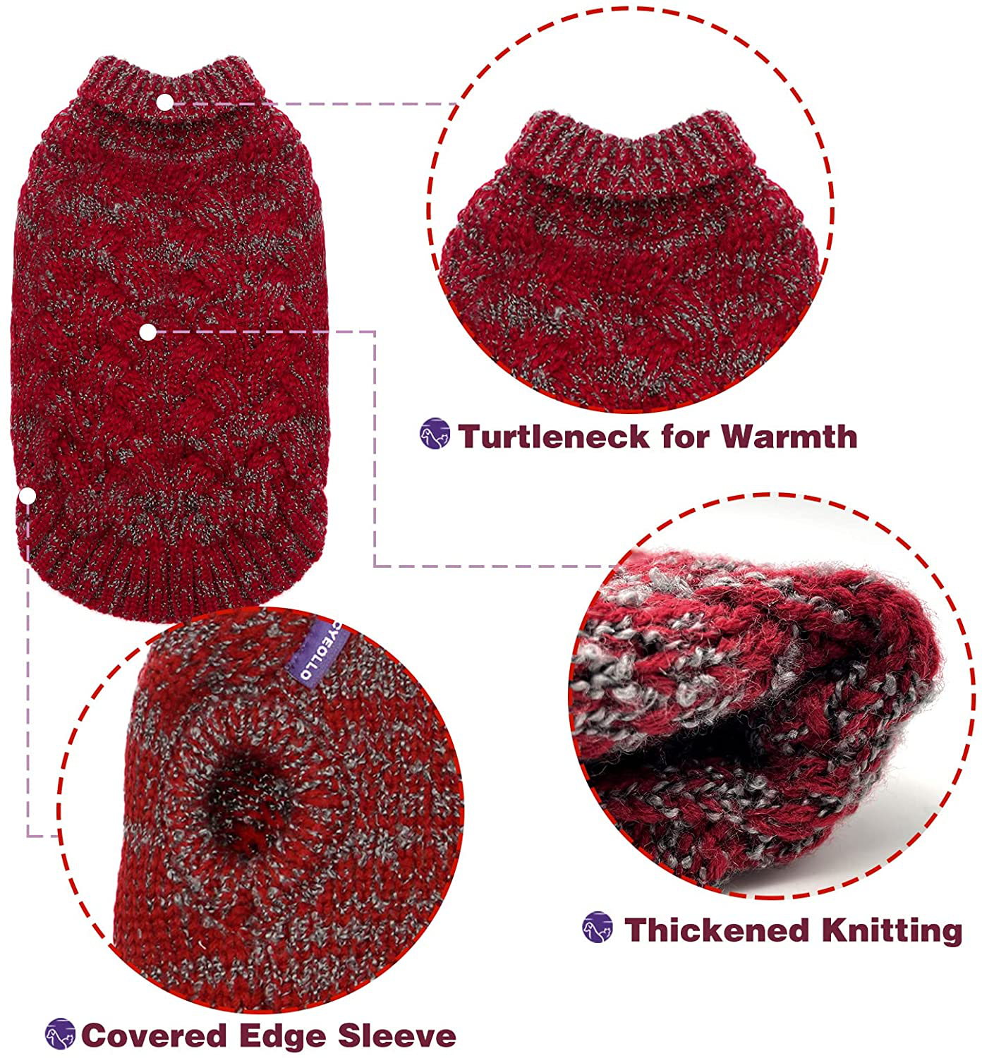 Cyeollo Dog Sweater Thickened Dog Sweaters Turtleneck Soft Pullover Knitwear Warm Winter Dog Clothes for Small Medium Dogs Animals & Pet Supplies > Pet Supplies > Cat Supplies > Cat Apparel cyeollo