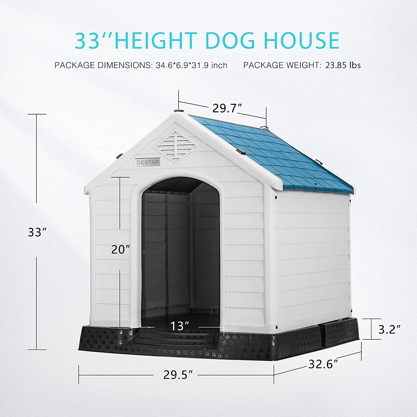 Destar Durable Waterproof Plastic Pet Dog House Indoor Outdoor Puppy Shelter Kennel with Air Vents and Elevated Floor Animals & Pet Supplies > Pet Supplies > Dog Supplies > Dog Houses DEStar