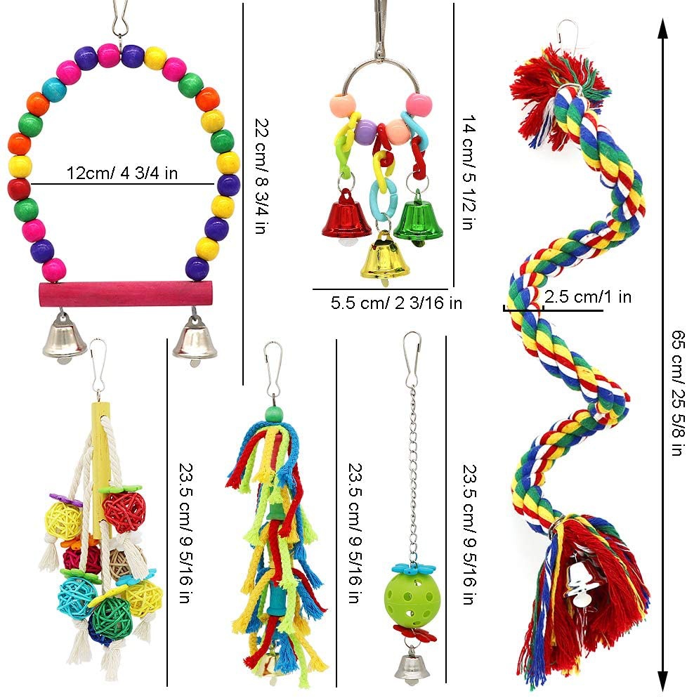 Small Bird Swing Toys, 6 PCS Parrots Chewing Natural Wood and Rope Bungee Bird Toy for Anchovies, Parakeets, Cockatiel, Conure, Mynah, Macow and Other Small Birds Animals & Pet Supplies > Pet Supplies > Bird Supplies > Bird Cage Accessories PETUOL