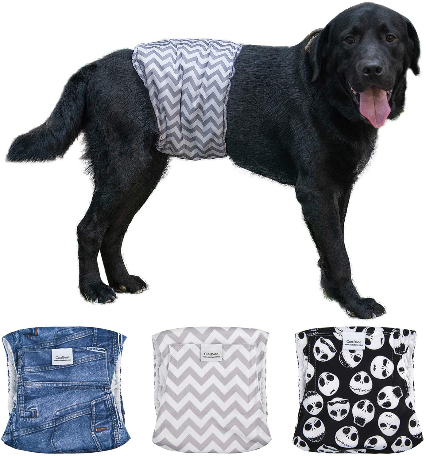 Cutebone Male Dog Diapers Belly Bands 3 Pack for Male Dogs Wraps Washable Doggie Pants Animals & Pet Supplies > Pet Supplies > Dog Supplies > Dog Diaper Pads & Liners CuteBone Denim&Skull&Stripes XL(21"-27")