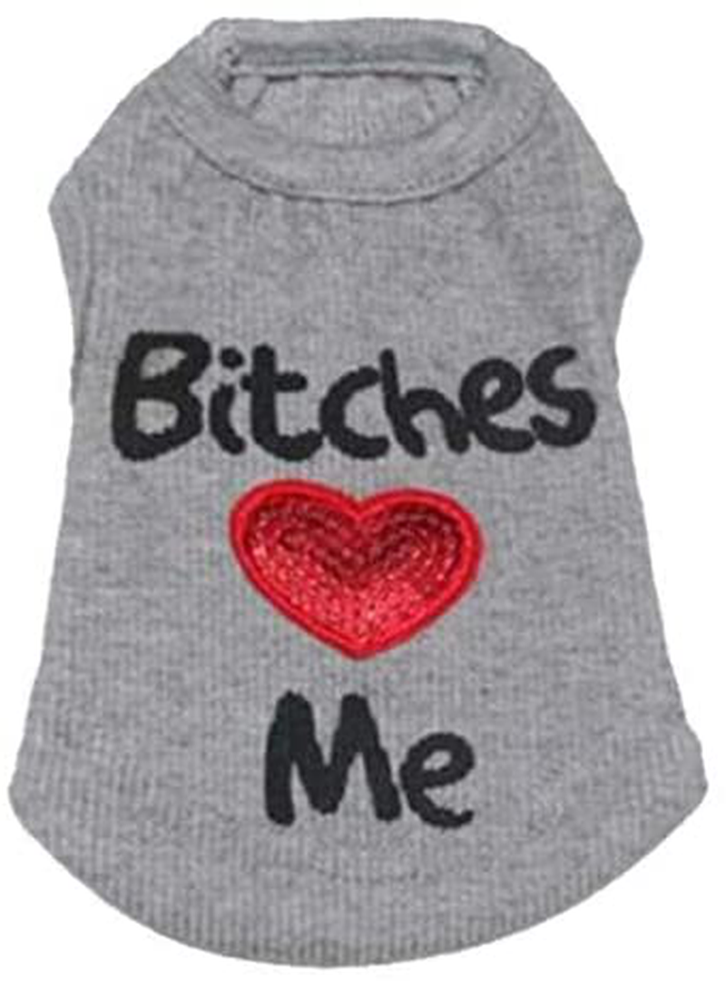 Ollypet Dog Clothes for Boy Small Puppy Cat Shirt Funny Bitches Love Me Black Vest Clothing for Teacup Yorkie Chihuahua Animals & Pet Supplies > Pet Supplies > Cat Supplies > Cat Apparel Ollypet Gray Medium