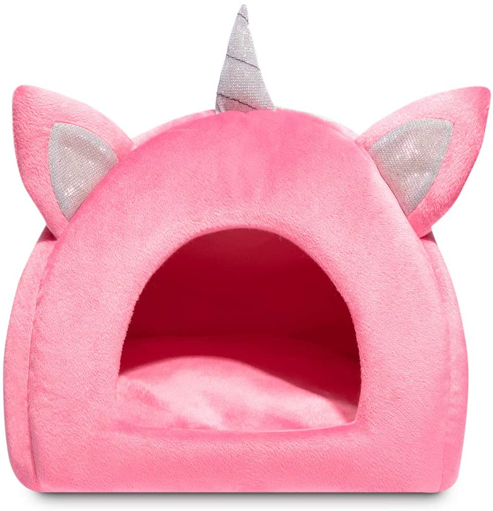 Hollypet Warm Small Pet Animals Bed Dutch Pig Hamster Nest Hedgehog Rat Chinchilla Guinea Habitat Mini House, Pink Unicorn Animals & Pet Supplies > Pet Supplies > Small Animal Supplies > Small Animal Habitat Accessories Hollypet