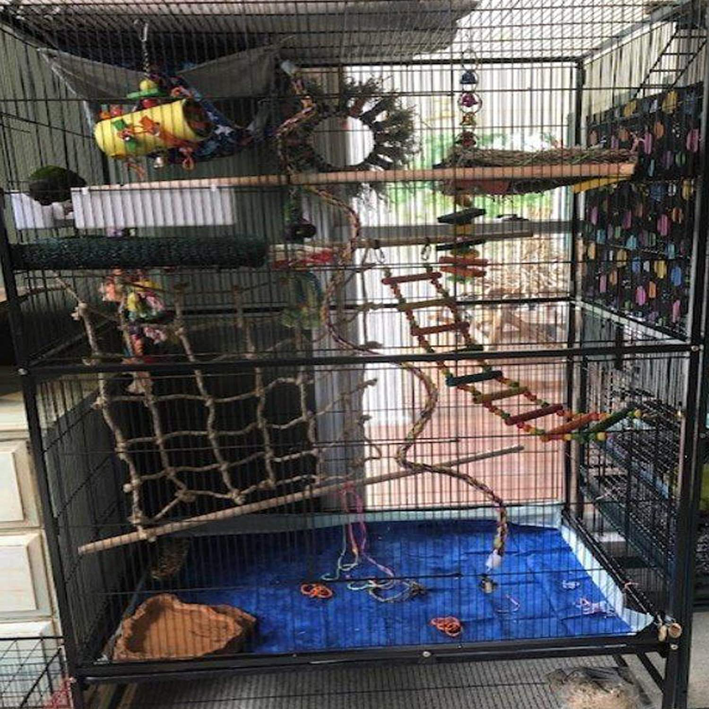 Tfwadmx Natural Bird Rope Net, Large Size - 24''X24'' Parrot Swing Hammock, Bird Climbing Ladder Hanging Cage Perch Chew Toys for Budgies Macaw Conure Finch Cockatoo Budgie African Grey Parakeet Animals & Pet Supplies > Pet Supplies > Bird Supplies > Bird Ladders & Perches Tfwadmx