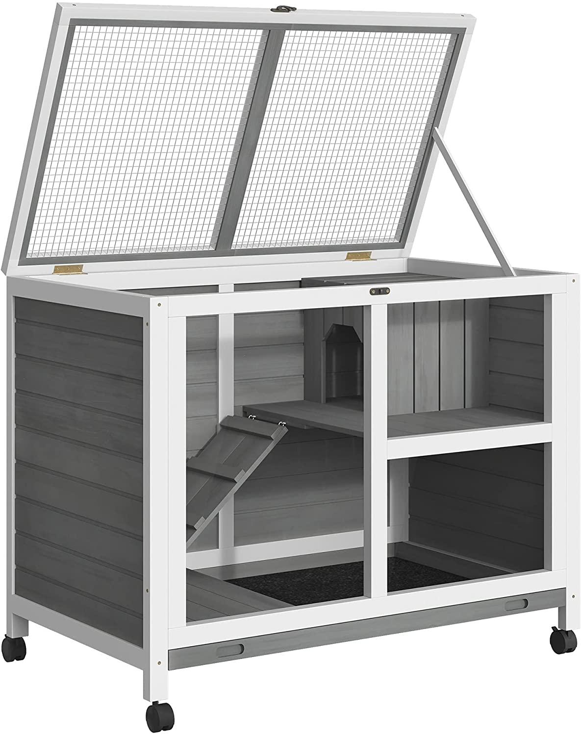 Pawhut 2-Story Large Wooden Rabbit Hutch Pet House Bunny Cage Small Animal Habitat with Dropping Tray Ramps Lockable Doors Large Run Area for Indoor Use Animals & Pet Supplies > Pet Supplies > Small Animal Supplies > Small Animal Habitat Accessories PawHut