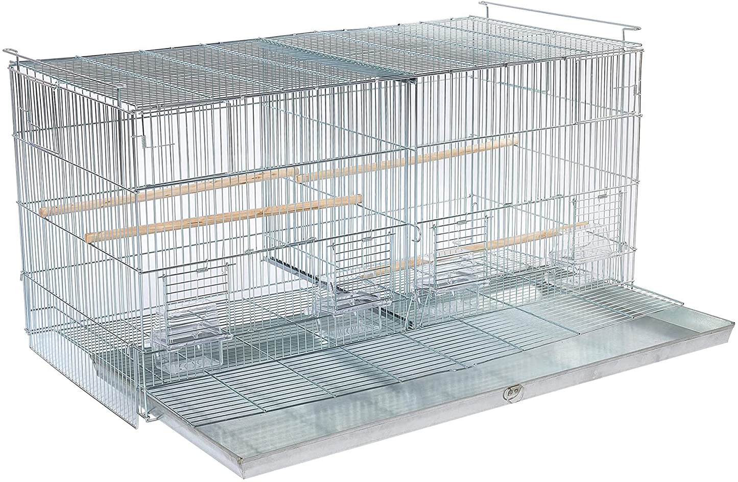 Combo: 4 Galvanized Stack and Lock Double Breeder Cage Bird Flight Breeding Cage with Removable Divider and Breeder Doors 4 of 26.5" X 11" X 15"H Cages with Rolling Stand Black Animals & Pet Supplies > Pet Supplies > Bird Supplies > Bird Cages & Stands Mcage