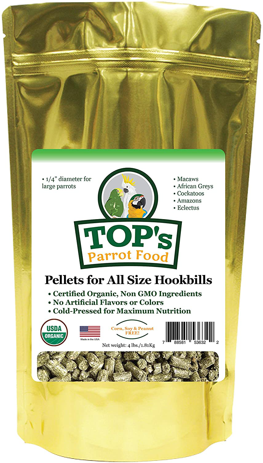 Top'S Parrot Food Pellets Hookbills, Small, Medium and Large Parrots - Non-Gmo, Peanut Soy & Corn Free, USDA Organic Certified Animals & Pet Supplies > Pet Supplies > Reptile & Amphibian Supplies > Reptile & Amphibian Food TOP's Parrot Food 4 Pound (Pack of 1)