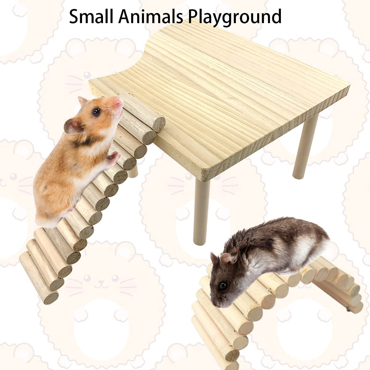 Vehomy 2PCS Hamster Stand Platform Toys Small Pet Wooden Platform with Pillars Rodent Ladder Bridge Rat Climbing Chew Toy Cage Accessories for Hamster Squirrel Gerbil Chinchilla Parrot and Bird Animals & Pet Supplies > Pet Supplies > Bird Supplies > Bird Cages & Stands Vehomy