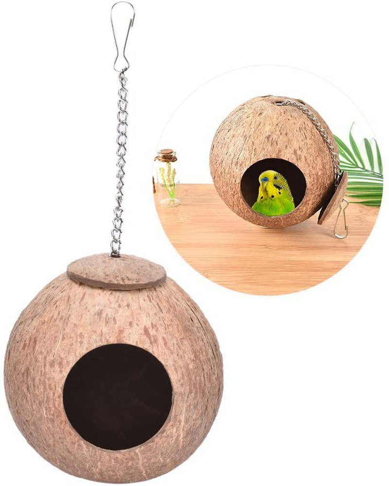 Keersi Natural Coconut Shell Bird Nest Hut Bed Toy for Pet Parrot Budgies Parakeet Cockatiels Conure Lovebird Canary Finch Hamster Rat Gerbil Mice Chinchilla Squirrel Cage Animals & Pet Supplies > Pet Supplies > Small Animal Supplies > Small Animal Habitats & Cages Keersi