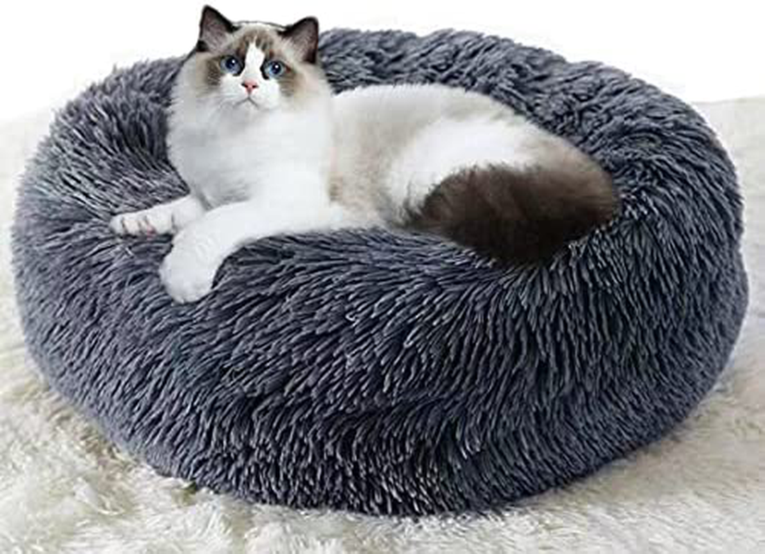 Cat Beds for Indoor Cats, round Donut Washable Cat Bed,Fluffy Calming Self Warming Soft Donut Cuddler Cushion Pet Bed for Small Dogs Kittens,Non-Slip Animals & Pet Supplies > Pet Supplies > Cat Supplies > Cat Furniture Rommisie Dark Grey 20 in