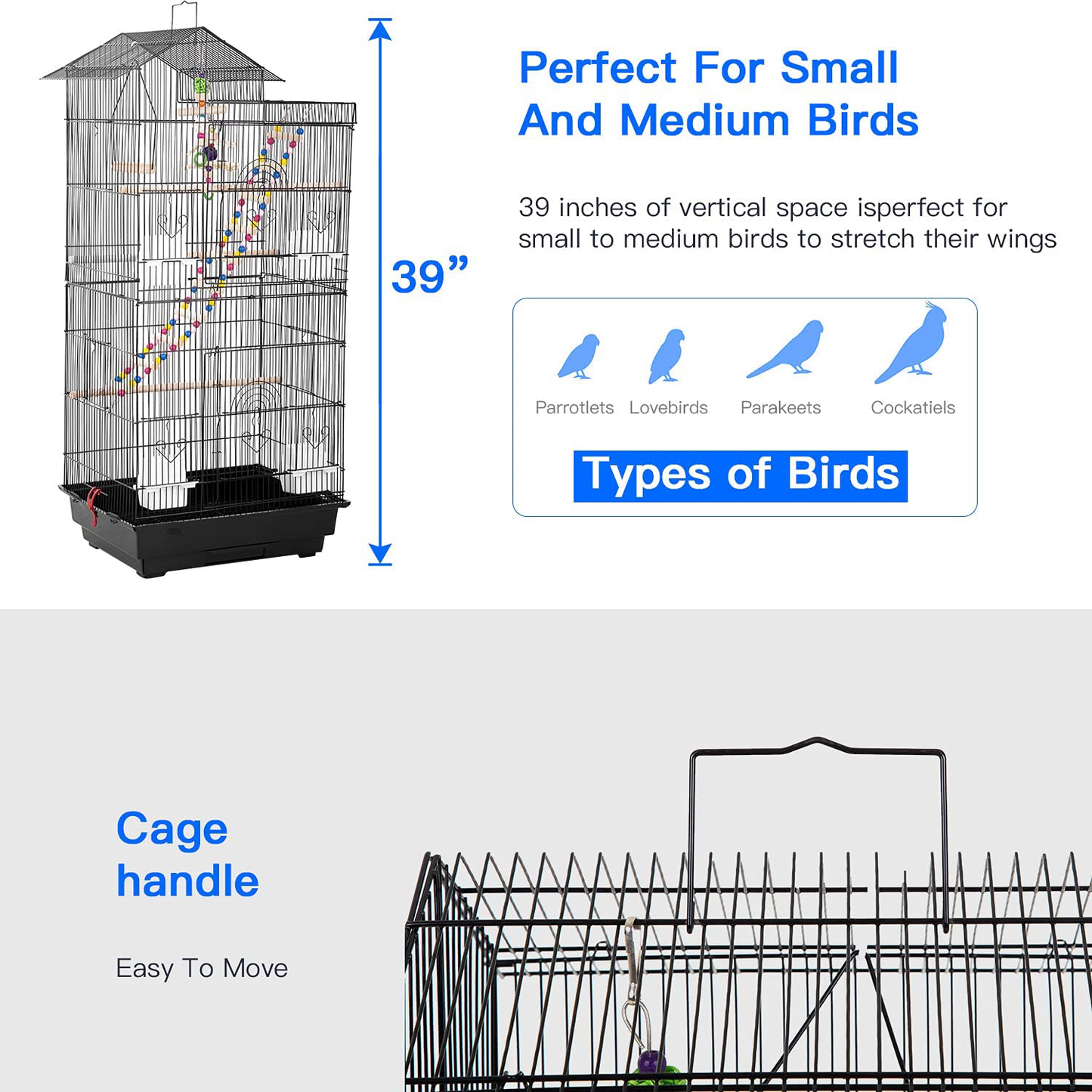 Bestpet 39 Inch Roof Top Large Flight Parrot Bird Cage Accessories Medium Roof Top Large Flight Cage Parakeet Cage for Small Cockatiel Canary Parakeet Sun Parakeet Pet Toy Animals & Pet Supplies > Pet Supplies > Bird Supplies > Bird Cage Accessories BestPet