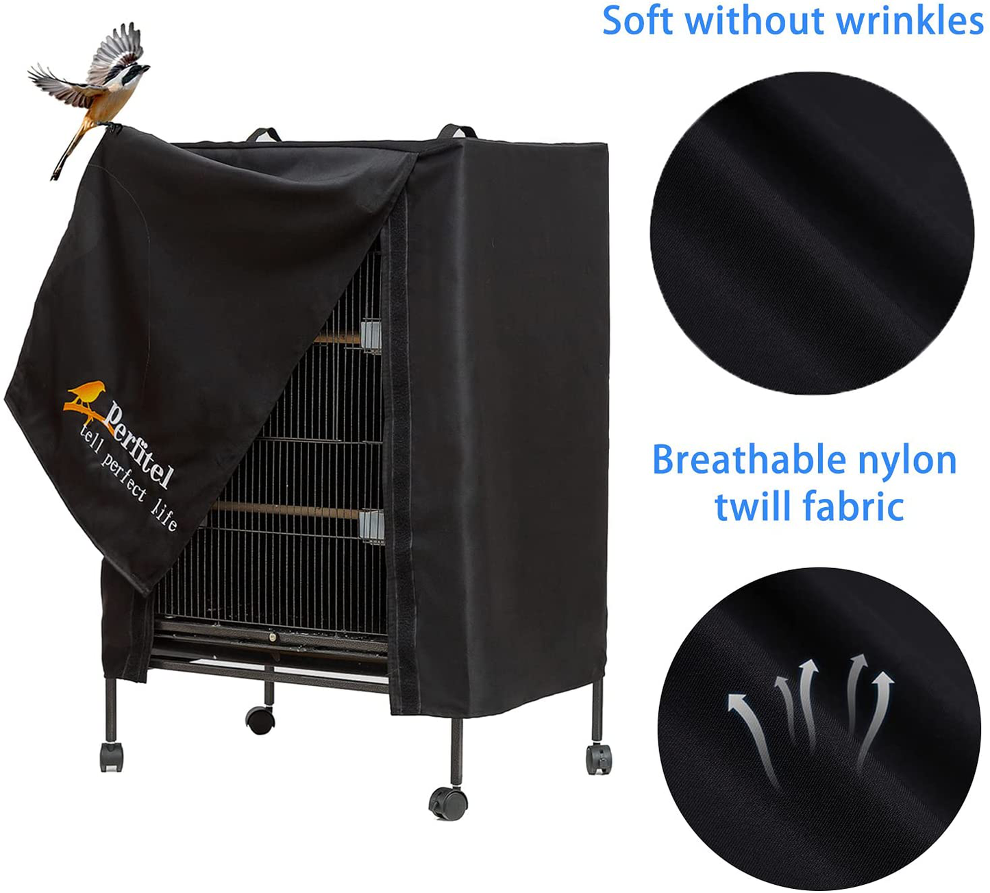 Perfitel Bird Cage Cover(Black) Good Night Birdcage Cover Black-Out Birdcage Cover Durable Breathable Washable Material… (24Lx16.5Wx32H) Animals & Pet Supplies > Pet Supplies > Bird Supplies > Bird Cage Accessories Perfitel