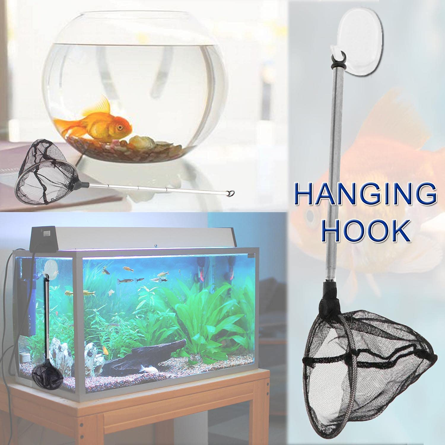 JONMON Fish Net Aquarium - Small round Fine Mesh Shrimp Fish Catch Skimming Net with Telescoping Long Extendable Handle Aquarium Fish Tank Accessories for Cleaning Tanks Pond Leaves and Debris Animals & Pet Supplies > Pet Supplies > Fish Supplies > Aquarium Fish Nets JONMON