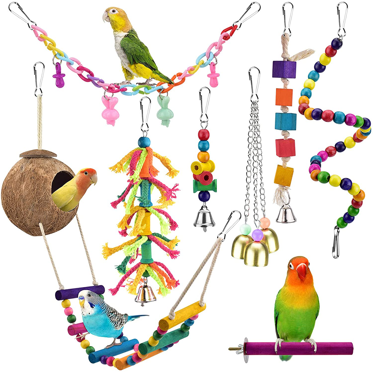 KATUMO Bird Toys Natural Coconut Bird House with Colorful Ladder Hang KOL PET