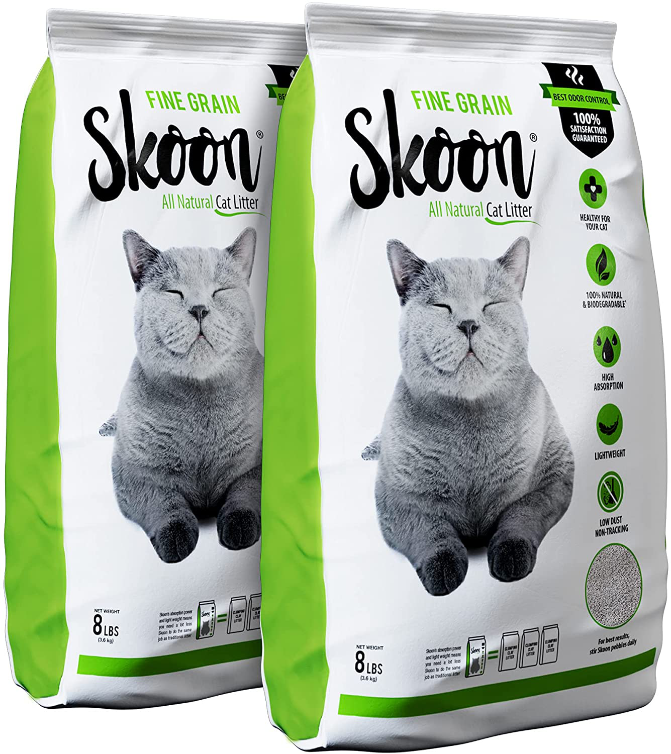 Skoon All-Natural Cat Litter Fine Grain - Light-Weight, Non-Clumping, Low Maintenance, Eco-Friendly - Absorbs, Locks and Seals Liquids for Best Odor Control. Animals & Pet Supplies > Pet Supplies > Cat Supplies > Cat Litter Skoon 2 Bags