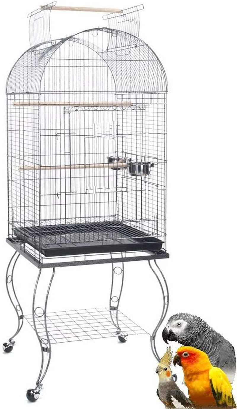 Mcage Large 20-Inch Open Plays Dome Top 5/8 Inch Bar Spacing Lovebird Cockatiel Cockatiels Parakeets Cage Stainless Steel Cups Removable Stand Animals & Pet Supplies > Pet Supplies > Bird Supplies > Bird Cages & Stands Mcage Black