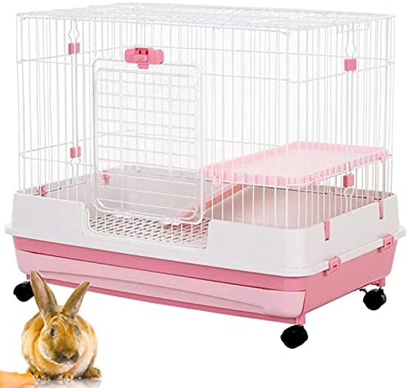 Large Deluxe Indoor Outdoor Guinea Pig Chinchilla Ferret Squirrel Hedgehog Kitten Rabbit Bunny Hutch House Critter Habitat Casters Animals & Pet Supplies > Pet Supplies > Small Animal Supplies > Small Animal Habitat Accessories Mcage Pink 32 x 21 x 28H inches