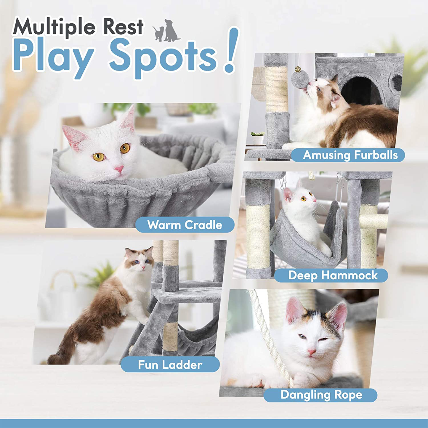 Rabbitgoo Cat Tree Cat Tower 61" for Indoor Cats, Multi-Level Cat Condo with Hammock & Scratching Posts for Kittens, Tall Cat Climbing Stand with Plush Perch & Toys for Play Rest Animals & Pet Supplies > Pet Supplies > Cat Supplies > Cat Furniture rabbitgoo