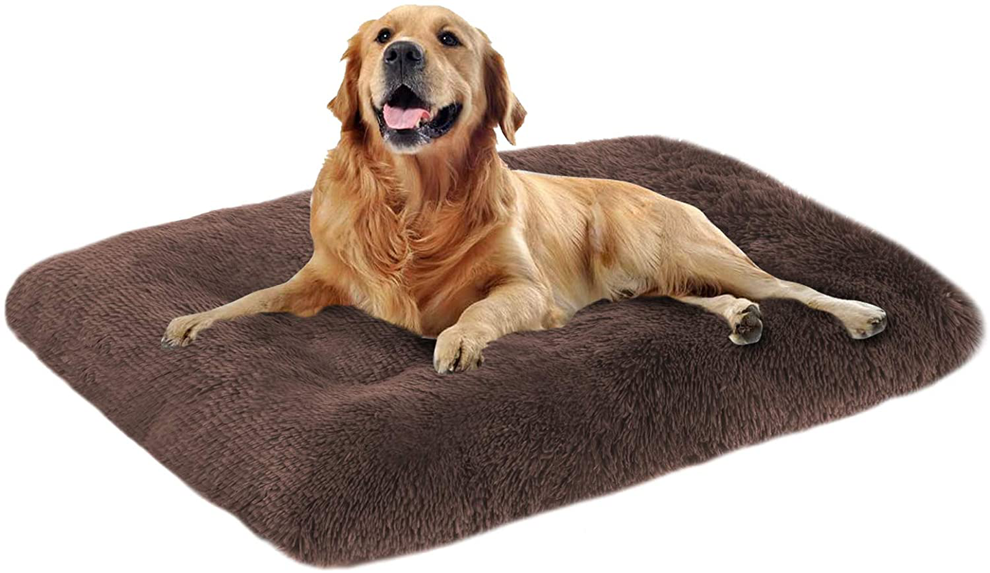OXS Dog Bed Long Plush Calming Pet Bed, Comfortable Faux Fur Washable Crate Mat with Anti-Slip Backing for Jumbo Large Medium Dogs Animals & Pet Supplies > Pet Supplies > Dog Supplies > Dog Beds OXS A-Brown XXXXL(51''x35''x3'')