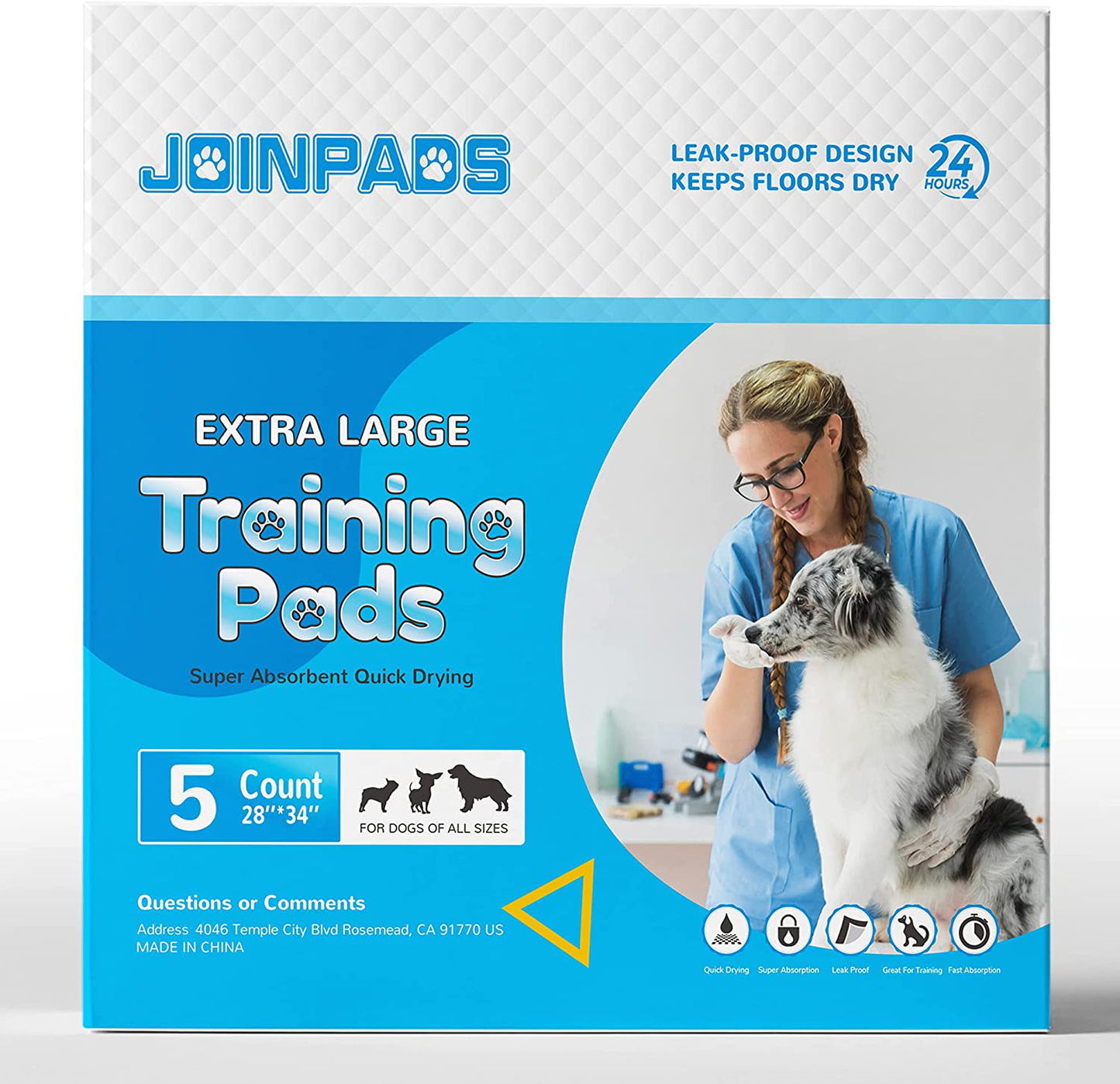JOINPADS Dog Pee Pad, Puppy Potty Training Pet Pads Dog Pads Extra Large Disposable Super Absorbent & Leak-Free Pee Pads 28"X34" Animals & Pet Supplies > Pet Supplies > Dog Supplies > Dog Diaper Pads & Liners JOINPADS 5-Count