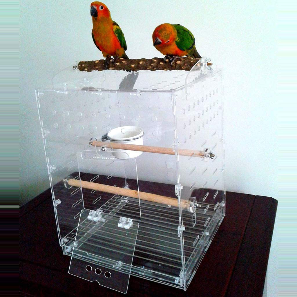 KUANDARM Clear Acrylic Bird Cages with Stand Bar Transparent Parrot Cage Travel Bird Carrier, Clear 40Cm Animals & Pet Supplies > Pet Supplies > Bird Supplies > Bird Cages & Stands KUANDARM