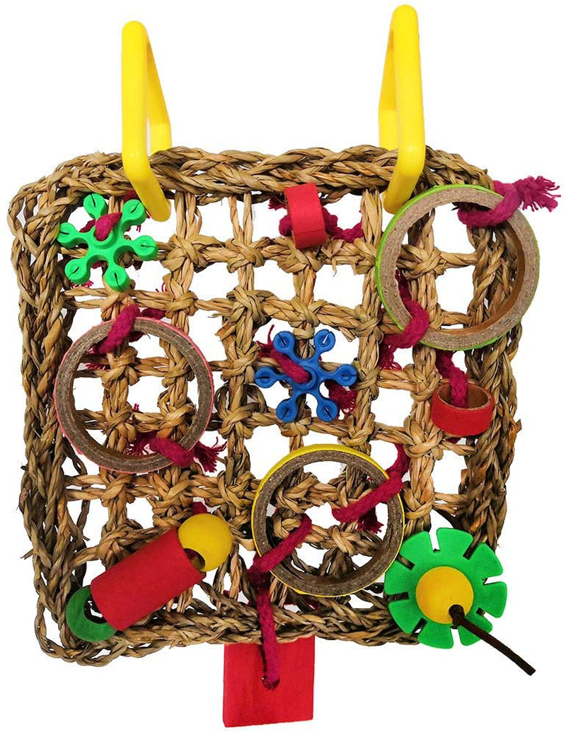 Keersi Straw Braid Rope Net Hammock Ladder Bird Toy for Parrot Parakeet Cockatiel Conure Cockatoo African Grey Macaw Eclectus Amazon Budgie Lovebird Finch Canary Cage Perch Stand Animals & Pet Supplies > Pet Supplies > Bird Supplies > Bird Ladders & Perches Keersi B