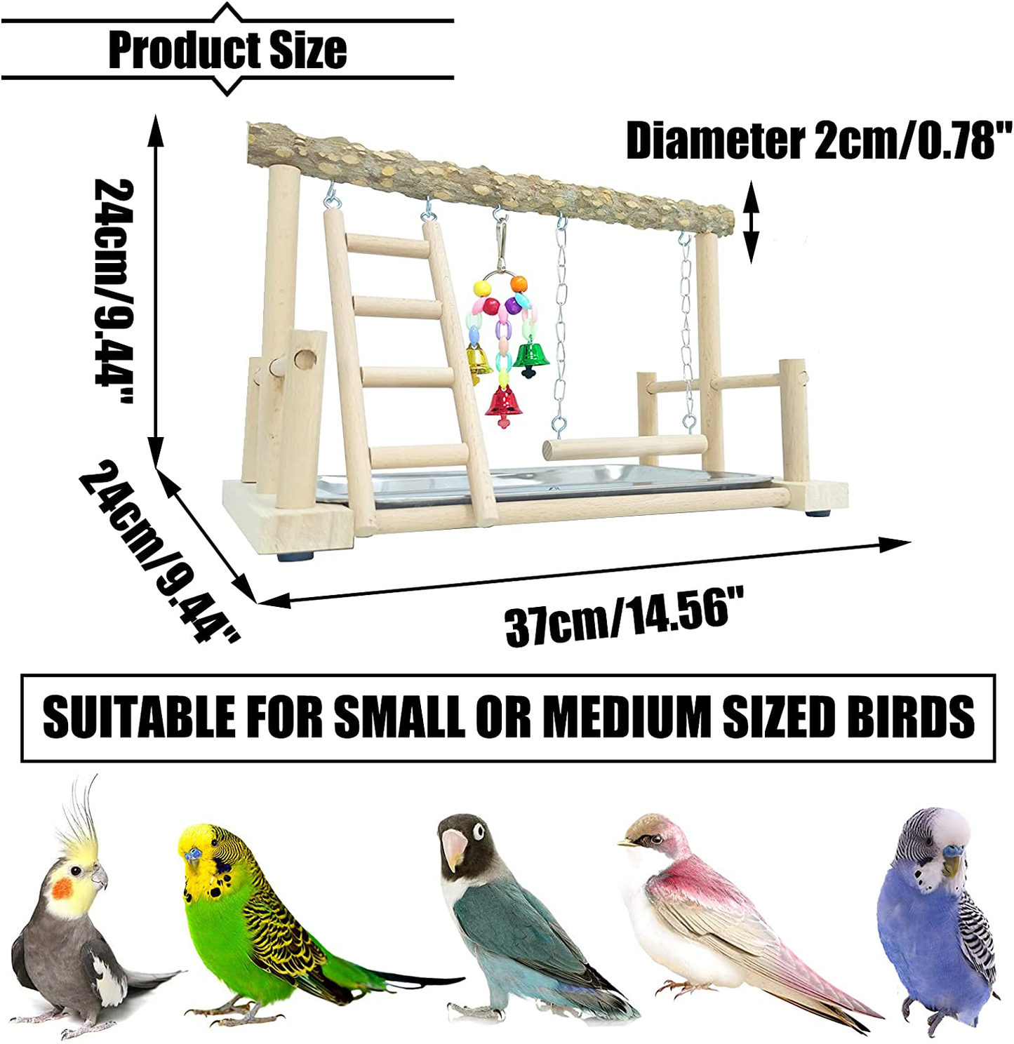 PINVNBY Bird Playground Parrot Playstand Birds Play Stand Wood Exercise Perch Gym Stand Playpen Ladder with Feeder Cups Hanging Swing Toys for Parakeet Conure Cockatiel Budgie Cage Accessories Animals & Pet Supplies > Pet Supplies > Bird Supplies > Bird Gyms & Playstands PINVNBY