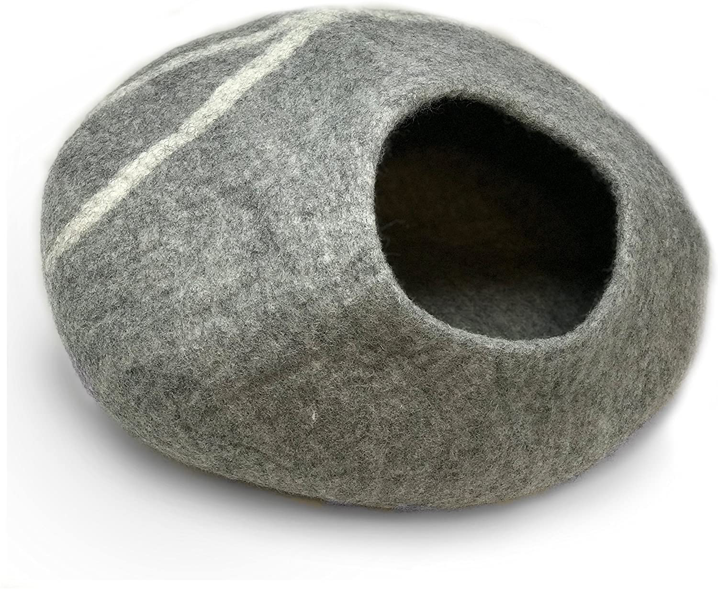 Iprimio 100% Natural Wool Eco-Friendly 40 Cm Cat Cave - Handmade Premium Shaped Felt - Makes Great Covered Cat House and Bed for Cats & Kittens - for Indoor Cozy Hideaway - Medium Pod Soft Hooded Bed Animals & Pet Supplies > Pet Supplies > Cat Supplies > Cat Beds iPrimio Gray