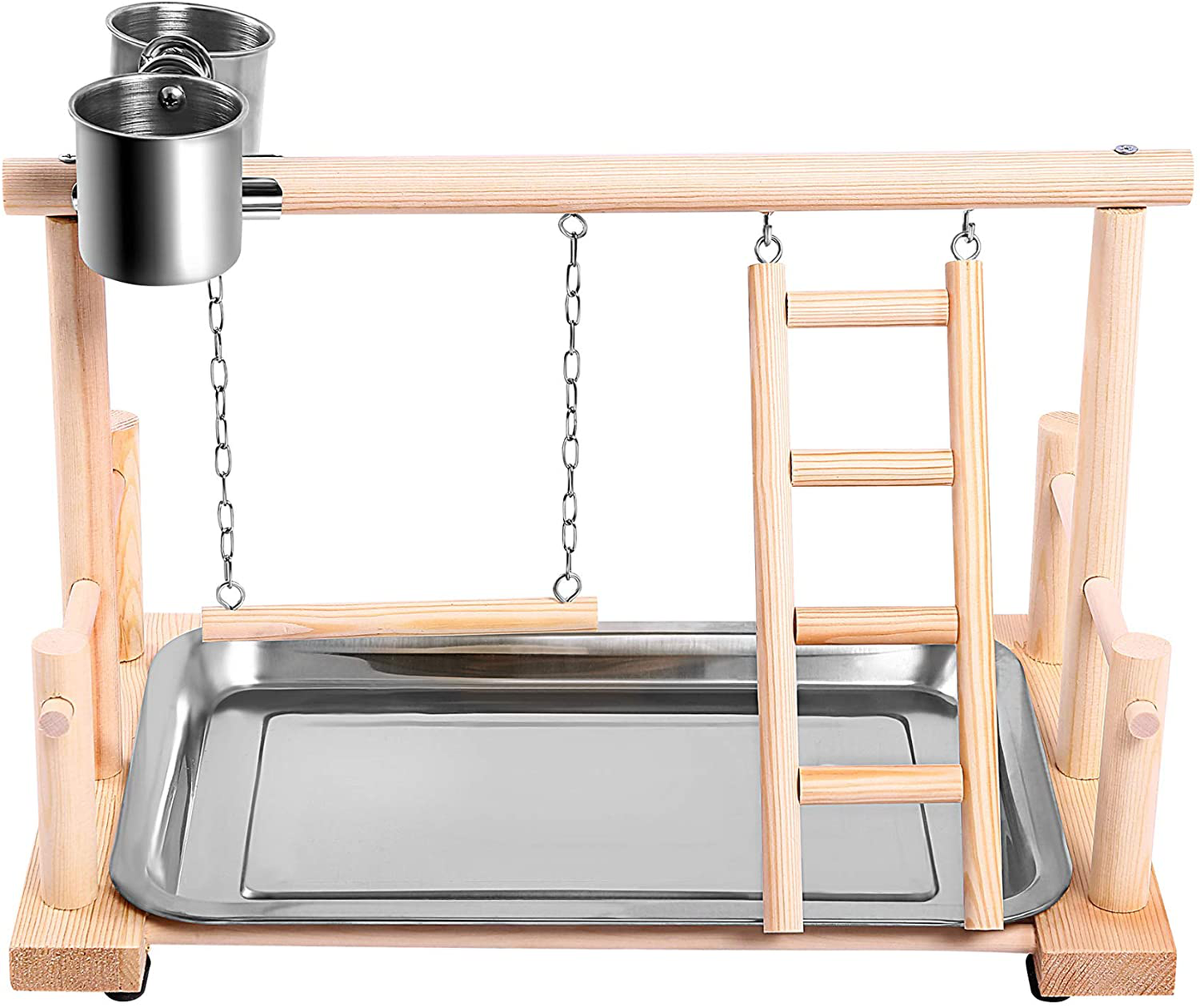 SAWMONG Bird Playgroud Parrots Wood Perch Playstand Stand Playpen Ladder with Feeder Seed Cups, Bird Ropes, Toys Exercise Play for Cockatiels, Conures, Parakeets, Finch Small Animals Animals & Pet Supplies > Pet Supplies > Bird Supplies > Bird Gyms & Playstands SAWMONG