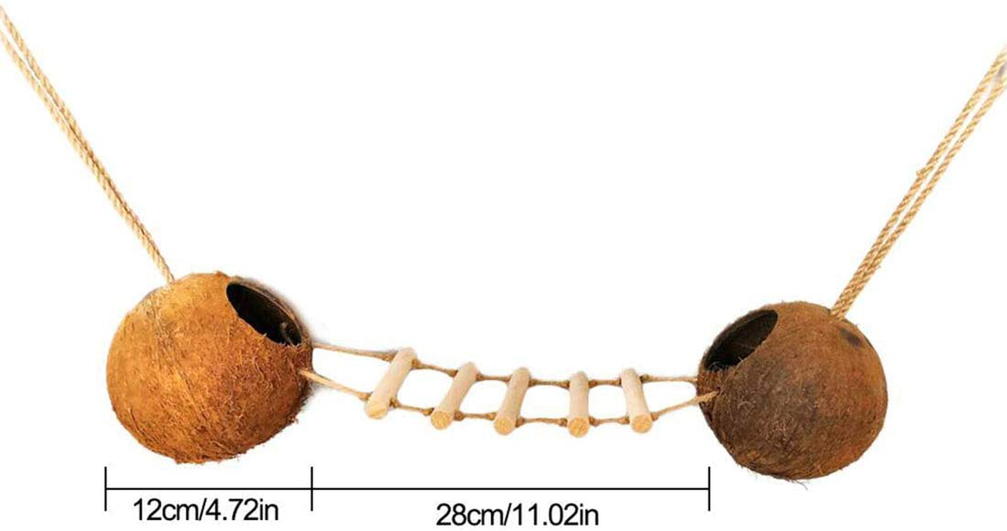 Tfwadmx Natural Coconut Hide with Ladder Perches Hanging Bird House Toy for Cage Parrot Breeding Nest for Gecko Parakeet Lovebird Finch Hamster Animals & Pet Supplies > Pet Supplies > Bird Supplies > Bird Cage Accessories Tfwadmx