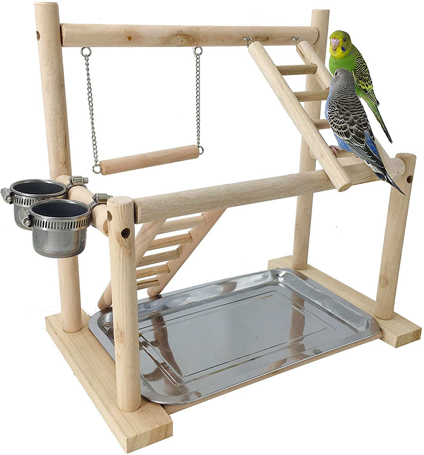 MINORPET Pet Bird Playpen, Wood Parrot Playstand Bird Playground Perch Gym Ladder with Toys Exercise Play, 2 Feeder Cups, Easy Assemble Animals & Pet Supplies > Pet Supplies > Bird Supplies > Bird Ladders & Perches MINORPET