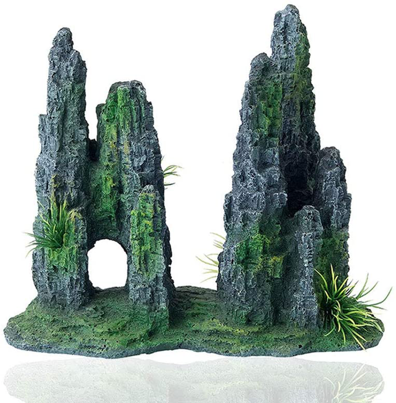 FEDOUR Aquarium Mountain View Stone Ornament Tree Rock Cave Landscape, Large Aquarium Ornament Rock Artificial Fish Tank Decoration Animals & Pet Supplies > Pet Supplies > Fish Supplies > Aquarium Decor IBAY 2Peaks-Middle