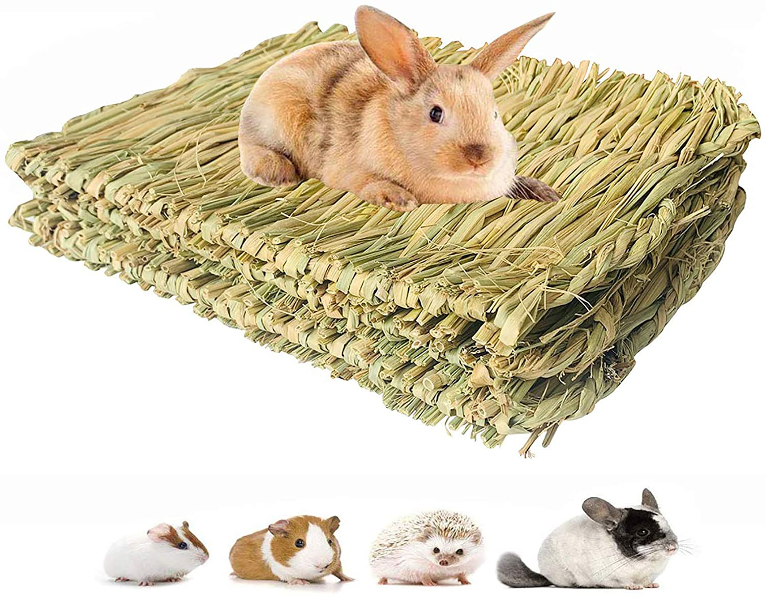 PIVBY 3PCS Woven Pet Bed Rabbit Grass Mat Bunny Bedding Nest Chew