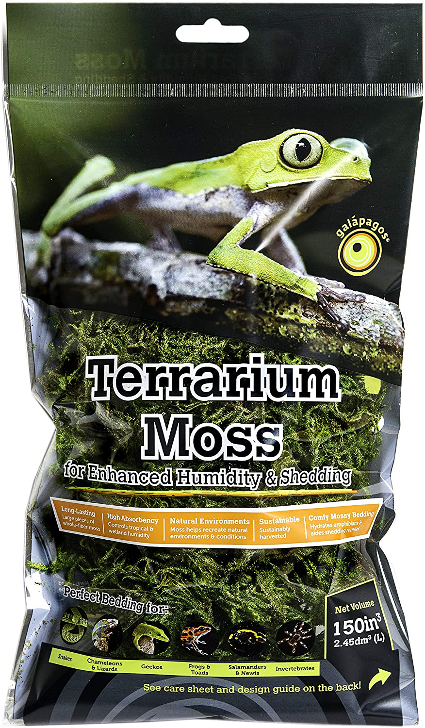 Galapagos (05211 Terrarium Sphagnum Moss, Fresh Green, 150In3 Header Bag Animals & Pet Supplies > Pet Supplies > Reptile & Amphibian Supplies > Reptile & Amphibian Substrates Galapagos