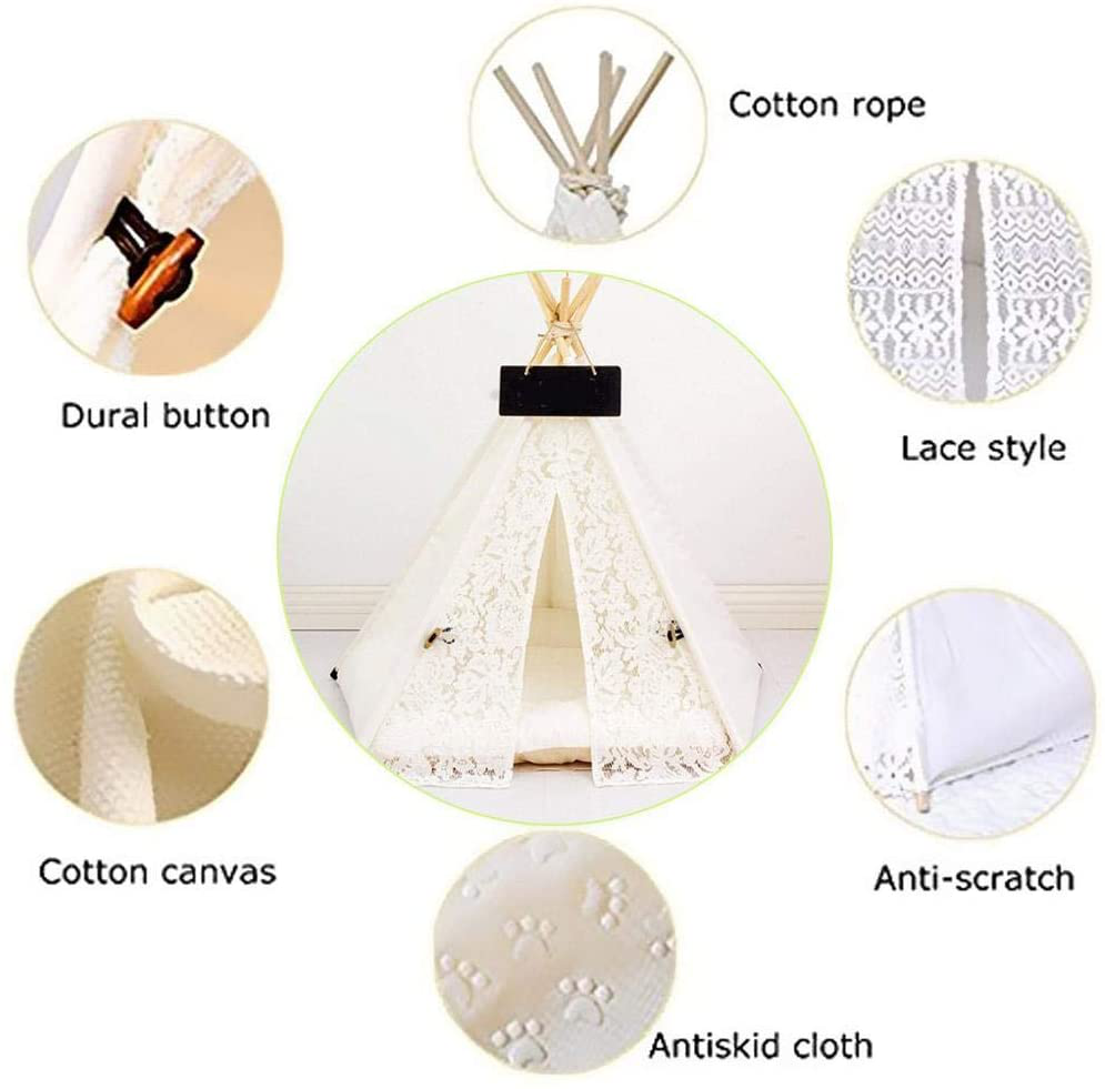 Kinbelle Lace Pet Tent Dog Bed Cat Tipi Kennels Removable Washable Pet Teepee Play House (With Cushion) Animals & Pet Supplies > Pet Supplies > Dog Supplies > Dog Houses Kinbelle