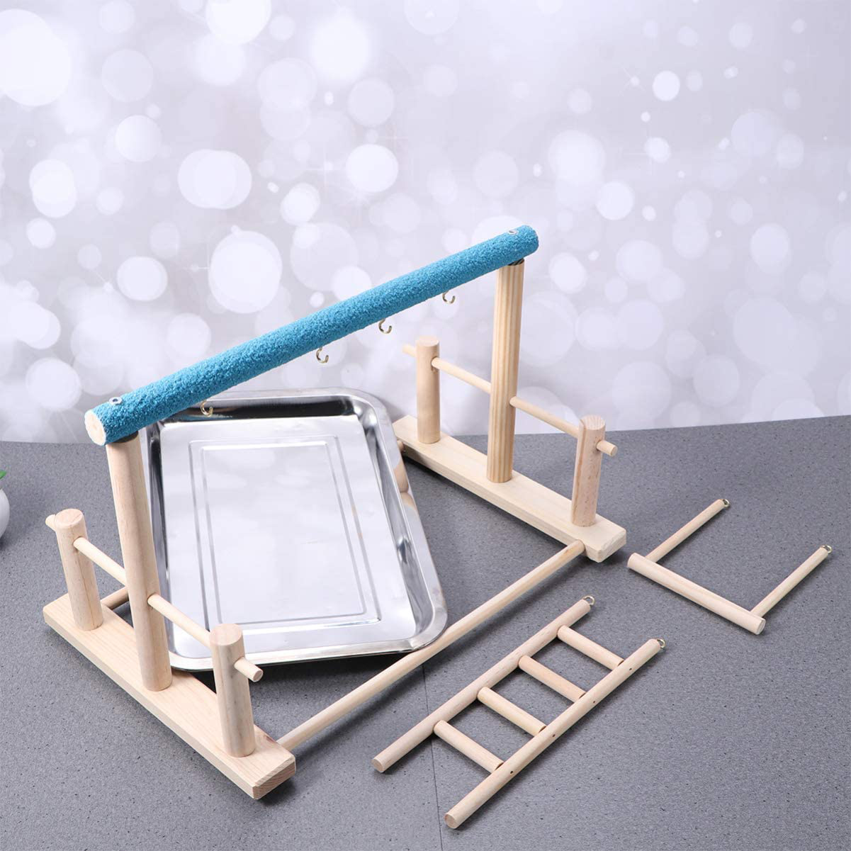 POPETPOP Bird Play Stand - Parrot Playground Wood Bird Playpen, Parrot Playstand Bird Playground Perch Gym Ladder with Toys Exercise Play Animals & Pet Supplies > Pet Supplies > Bird Supplies > Bird Gyms & Playstands POPETPOP