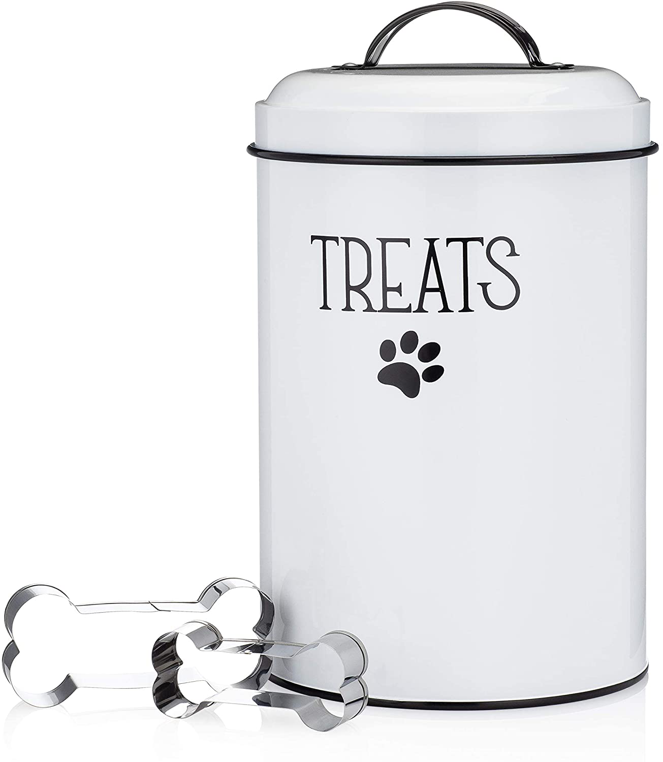 JRW DESIGN White Dog and Cat Treat Container plus 2 Bone Shaped