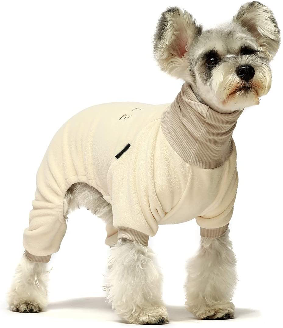 Fitwarm Embroidery Dog Clothes Turtleneck Thermal Fleece Puppy Pajamas Doggie Outfits Cat Onesies Jumpsuits Animals & Pet Supplies > Pet Supplies > Dog Supplies > Dog Apparel Fitwarm Beige XL