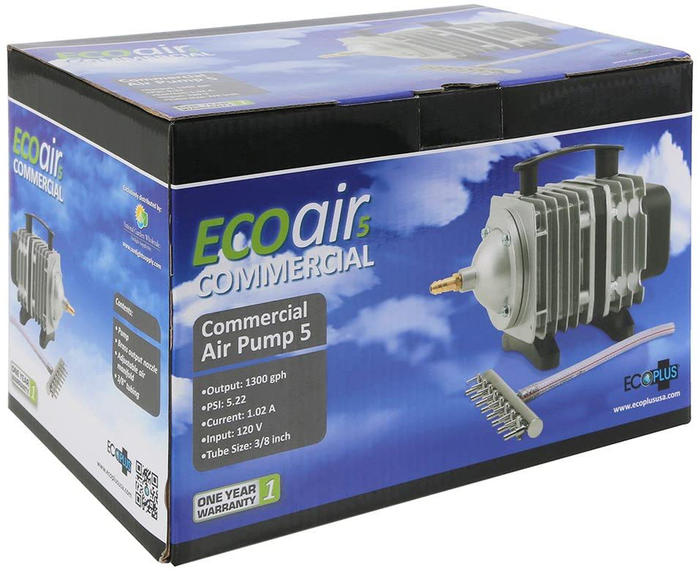 Ecoplus HGC728457 Eco Air5 Commercial Air Pump 5 - 80 Watt Single Outlet, with 8 Valve Manifold for Aquarium, Fish Tank, Fountain, Pond & Hydroponics, 1300 GPH, Silver Animals & Pet Supplies > Pet Supplies > Fish Supplies > Aquarium & Pond Tubing Sunlight Supply Inc.