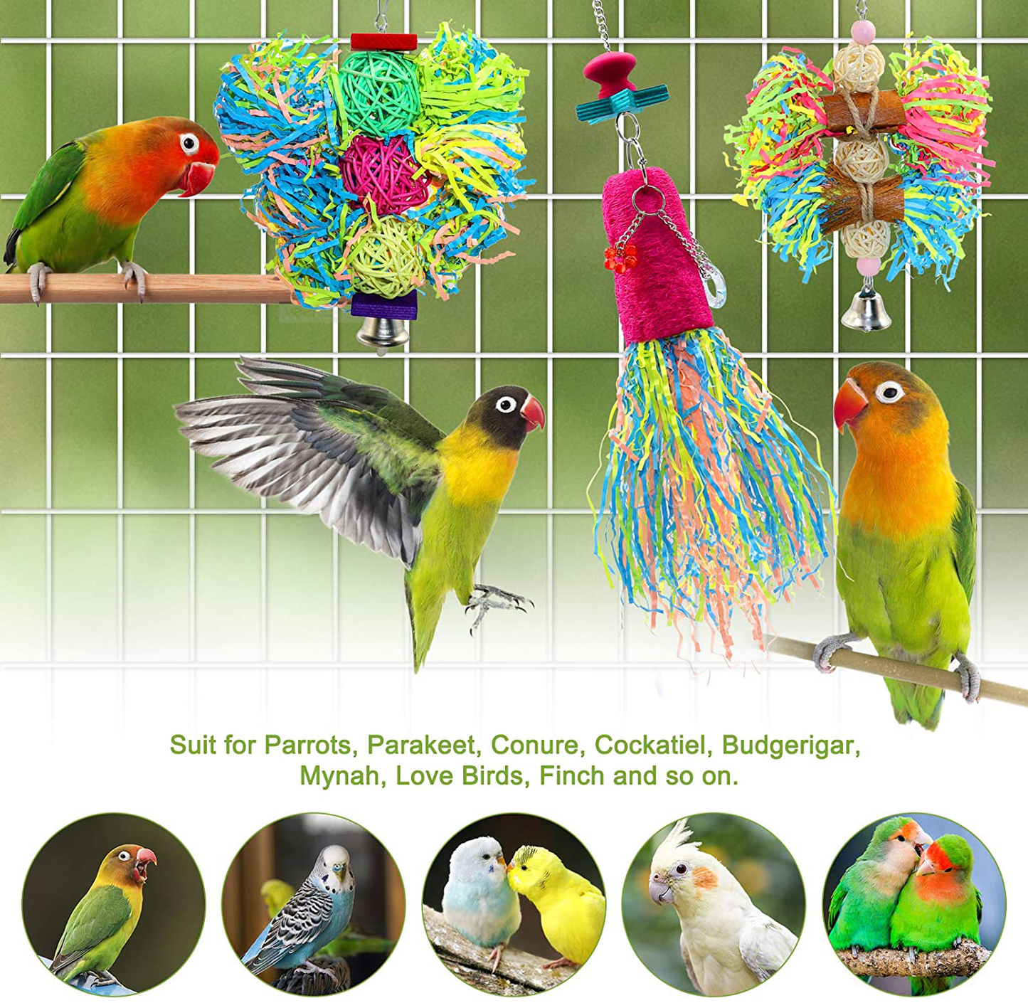 BWOGUE Bird Chewing Toys Parrot Shredder Toy Shred Foraging Hanging Cage Toy for Conure Cockatiel African Grey Amazon (3 Pack) Animals & Pet Supplies > Pet Supplies > Bird Supplies > Bird Toys BWOGUE