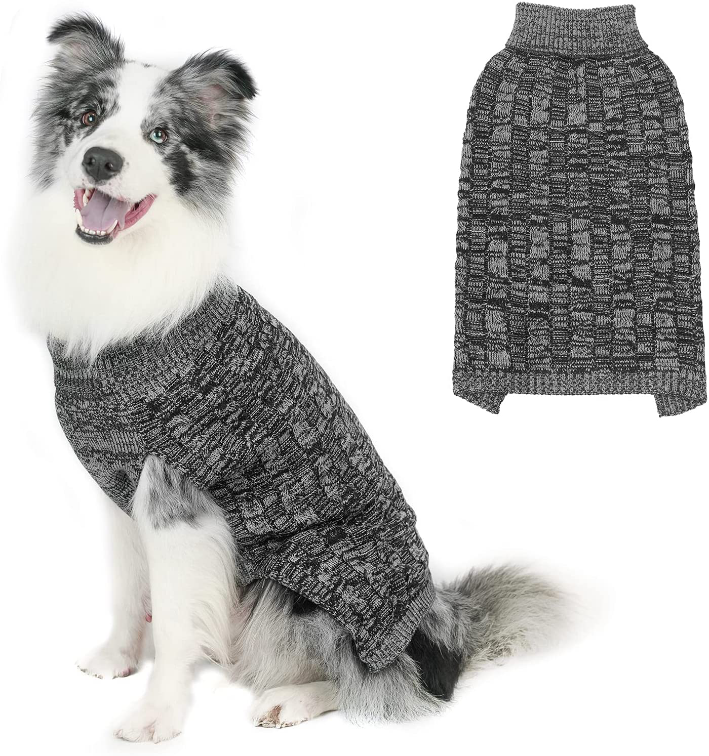 PUPTECK Dog Winter Sweaters - Classic Cold Days Dog Coat Knitted Clothes Soft Warm for Small Medium Large Dogs Indoor Outdoor Wearing Animals & Pet Supplies > Pet Supplies > Dog Supplies > Dog Apparel PUPTECK Black Medium