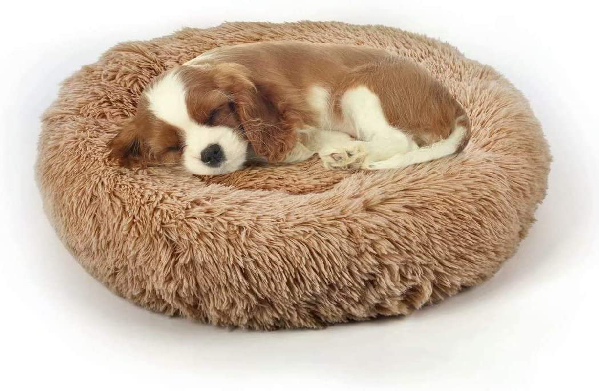Dog Bed, Cat Calming Bed, Faux Fur Pillow Pet Donut Cuddler round Plush Bed for Large Medium Small Dogs and Cats Animals & Pet Supplies > Pet Supplies > Dog Supplies > Dog Beds DogBaby Camel 23"x23"(Pack of 1)